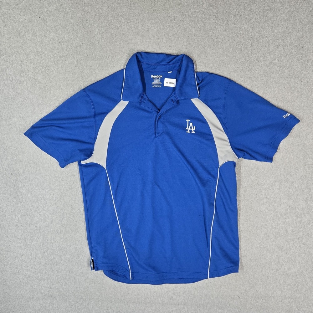 Los Angeles Dodgers Men Polo L Blue Reebok Embroidered Colorblock Performance